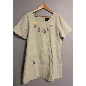 Vintage Blue J. Womens Midi Dress 1X Green Floral Embroidered Teachercore 90s